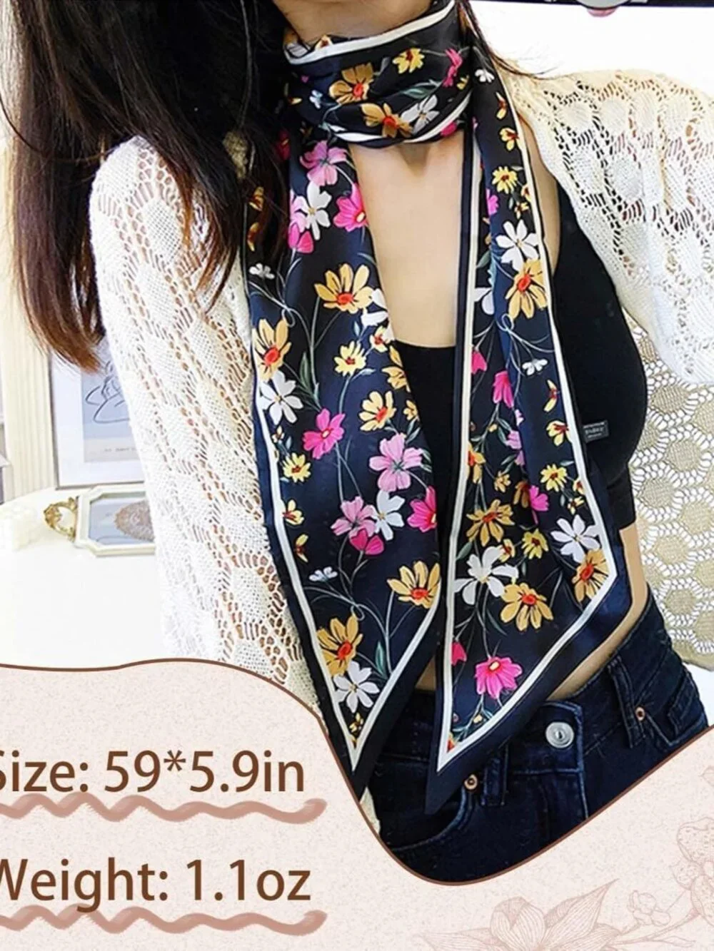 Women's Daisy Rice Black Fashion  Elegant Oblique Angle Scarves Bag Scarfs